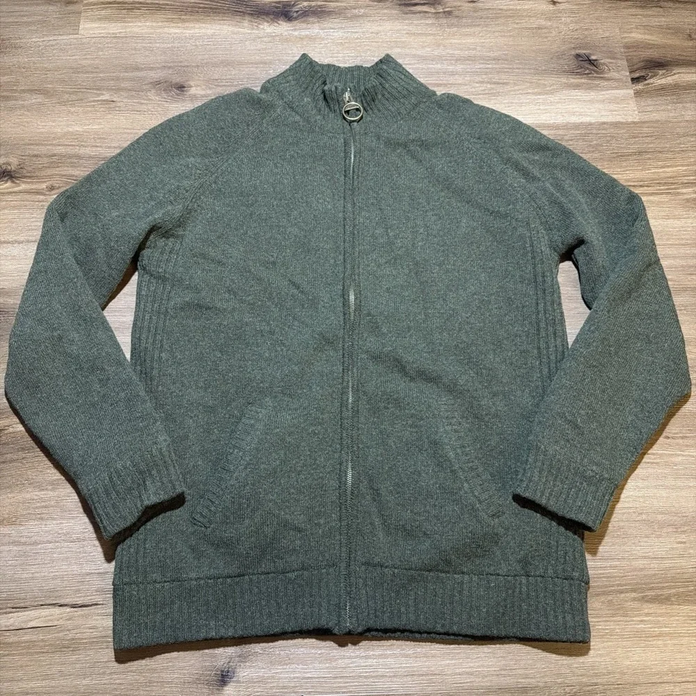 Barbour Full Zip Jumper Green Mens LARGE Soft Lambswool Hilltop Thru Seaweed